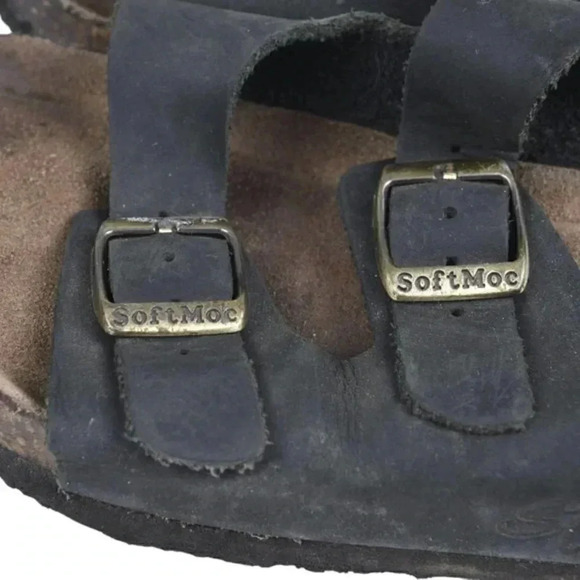 Softmoc Cork Sandals Leather Slide Janine Brown Size 3 - Picture 2 of 7